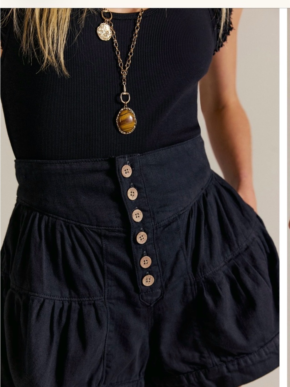 We The Free Black Elastic Waist Shorts